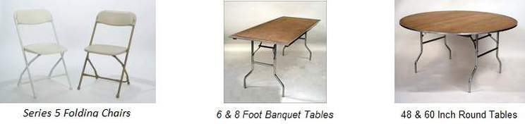folding chair, rectangle banquet and round table